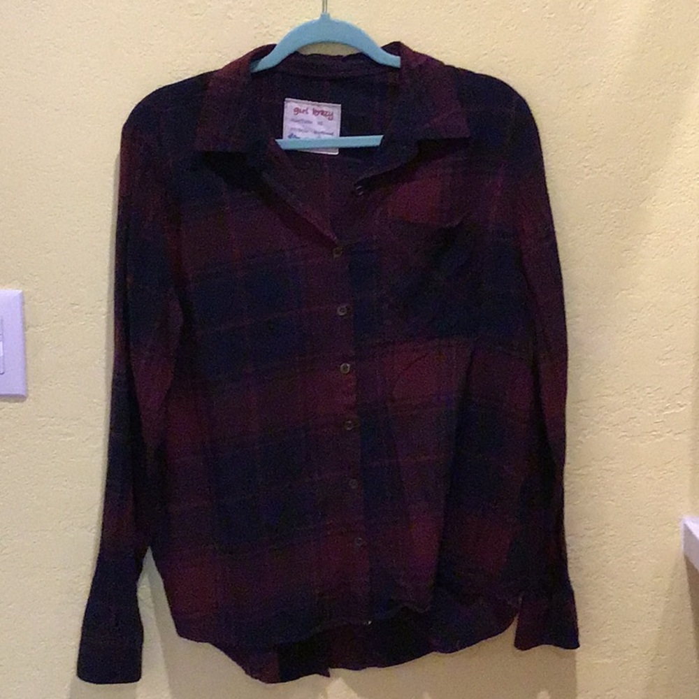 girl krazy Women’s XL Boyfriend Plaid Shirt Black and Red
